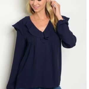 Timing Blue Ruffled Long Sleeve Blouse
